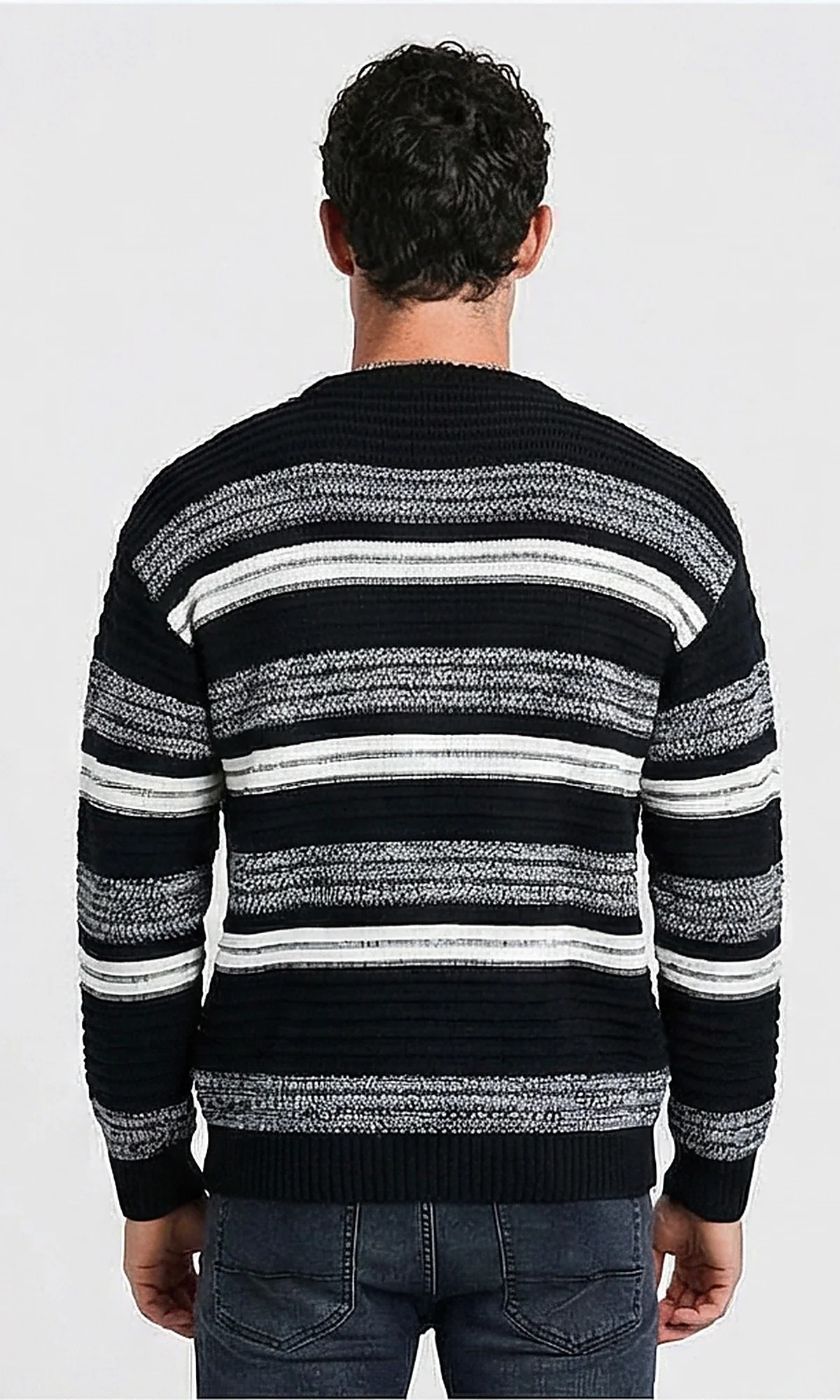 Textured Multi-Stripe Crew Neck Pullover - O202639 - Image 2