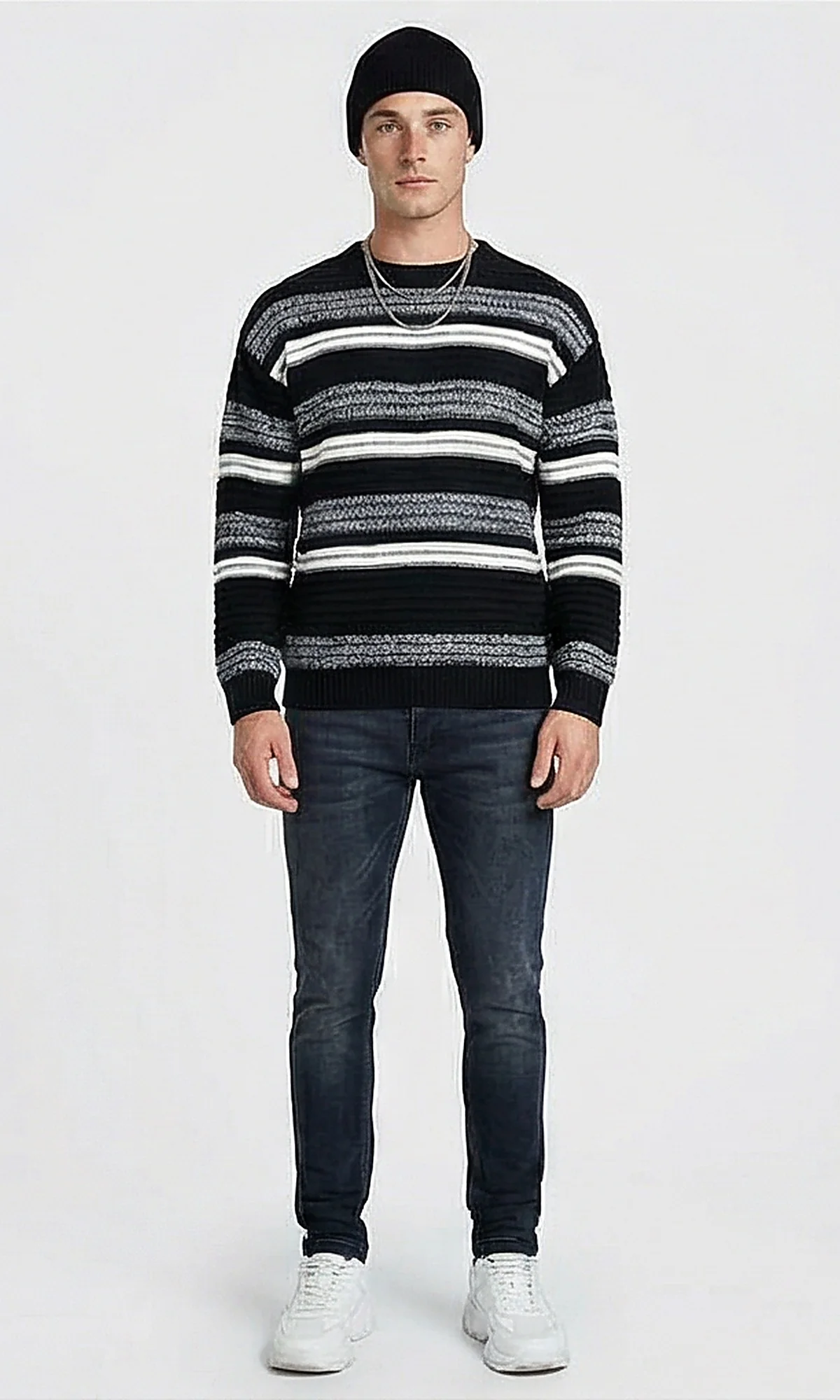 Textured Multi-Stripe Crew Neck Pullover - O202639 - Image 3