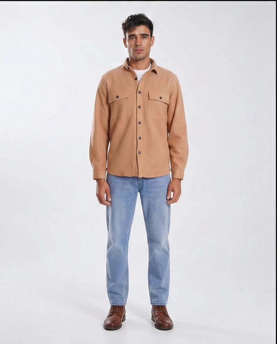 Camel Textured Double Pocket Overshirt - O203050 - Image 3