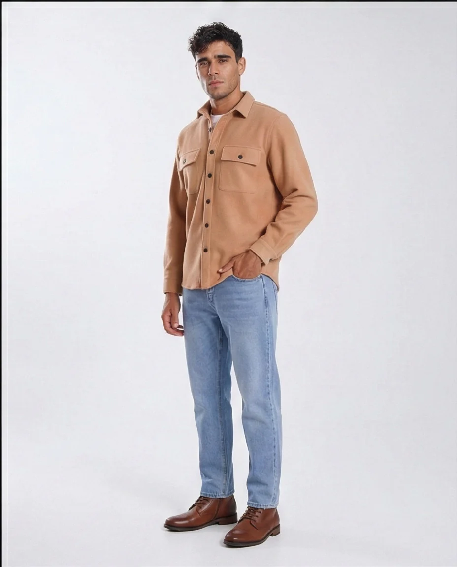 Camel Textured Double Pocket Overshirt - O203050 - Image 4