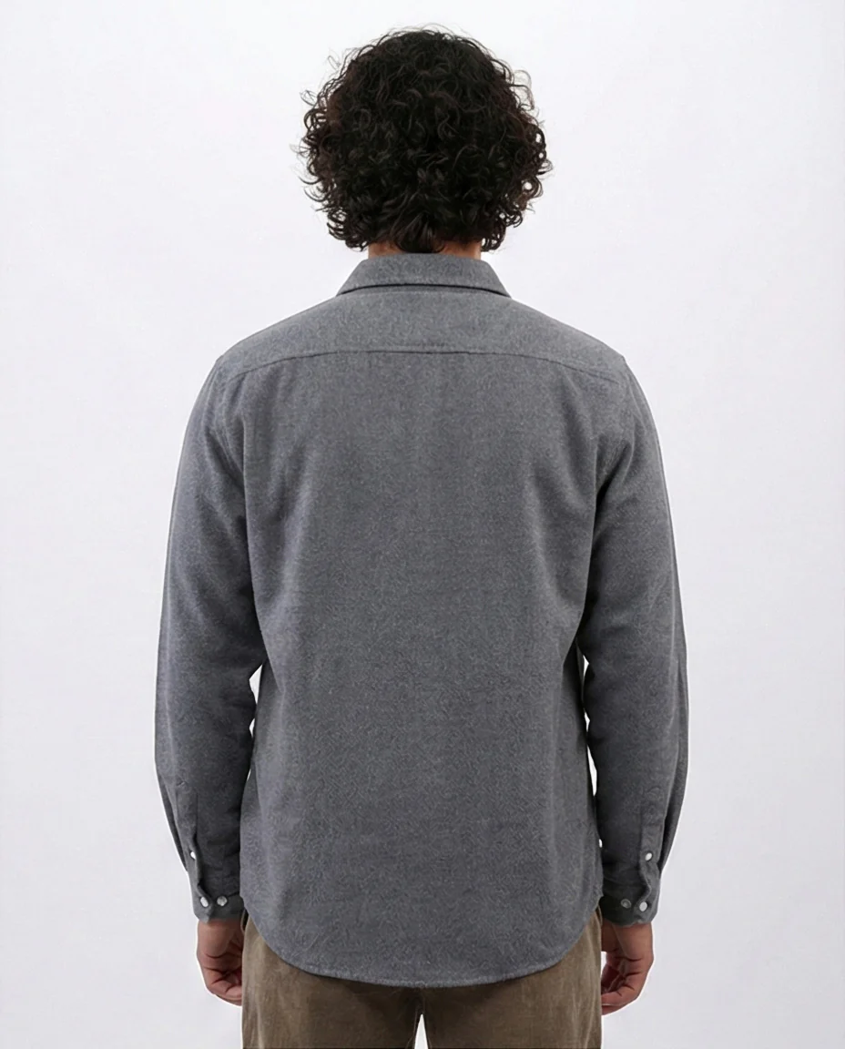 Heather Grey Classic Flannel Long Sleeve Shirt - O203066 - Image 2