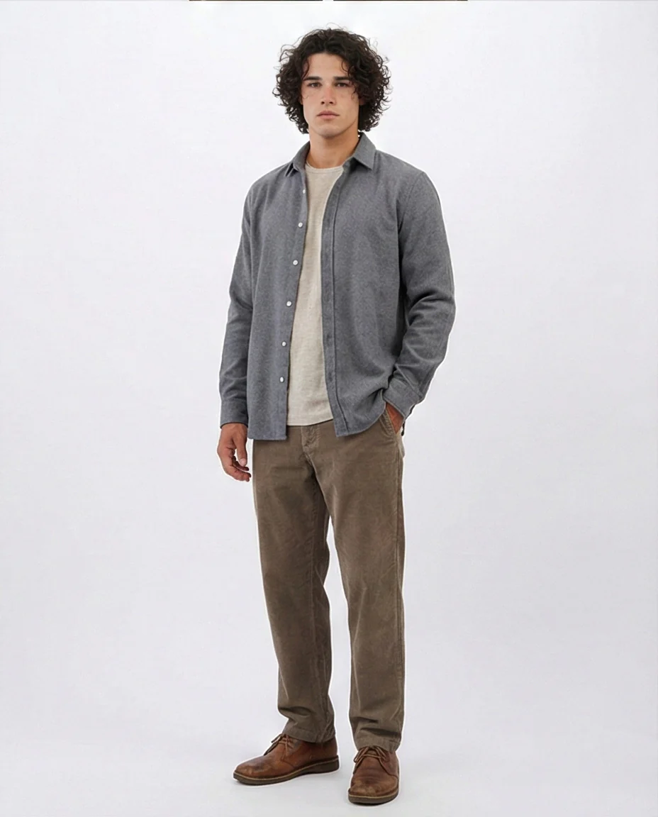 Heather Grey Classic Flannel Long Sleeve Shirt - O203066 - Image 3