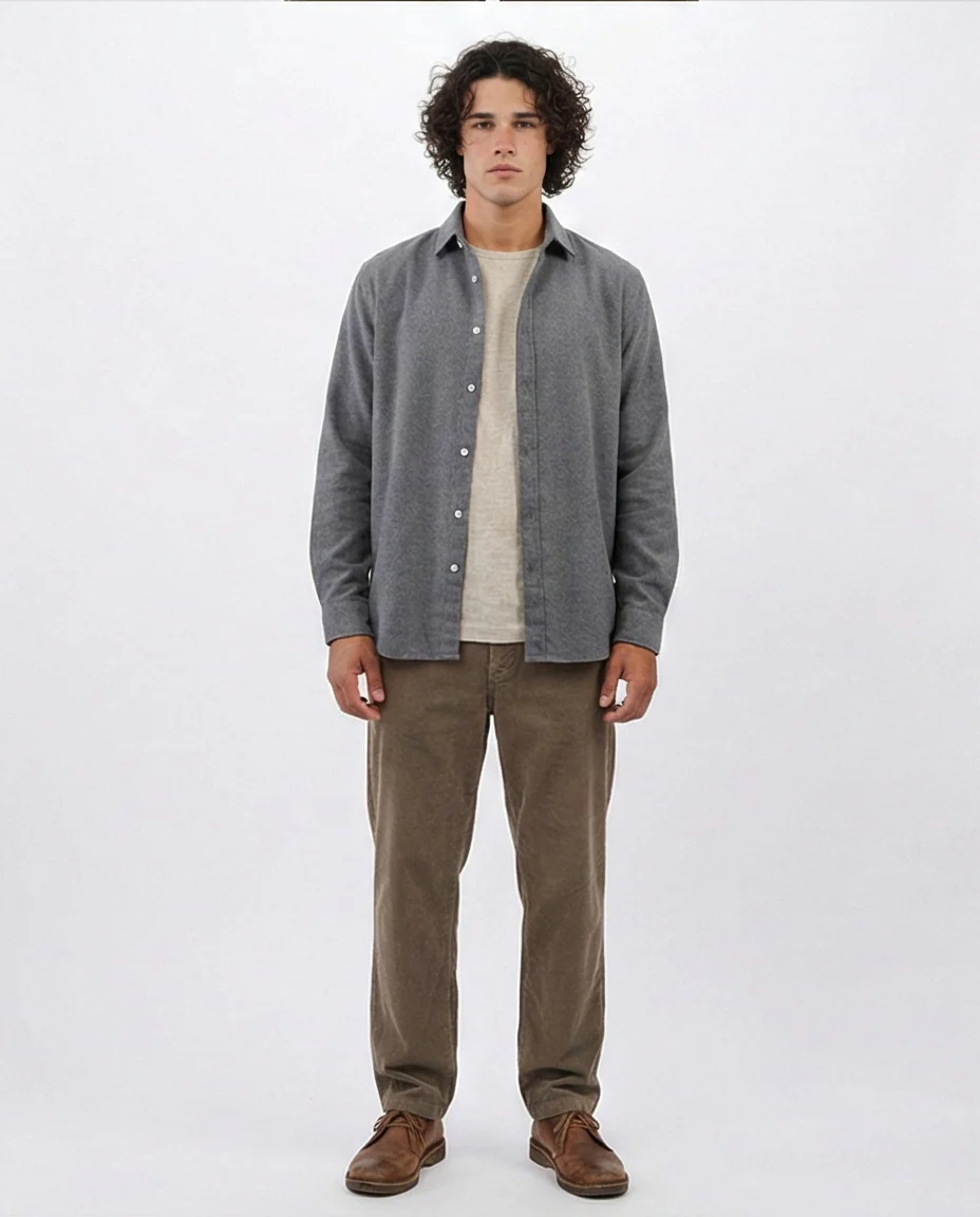 Heather Grey Classic Flannel Long Sleeve Shirt - O203066 - Image 4