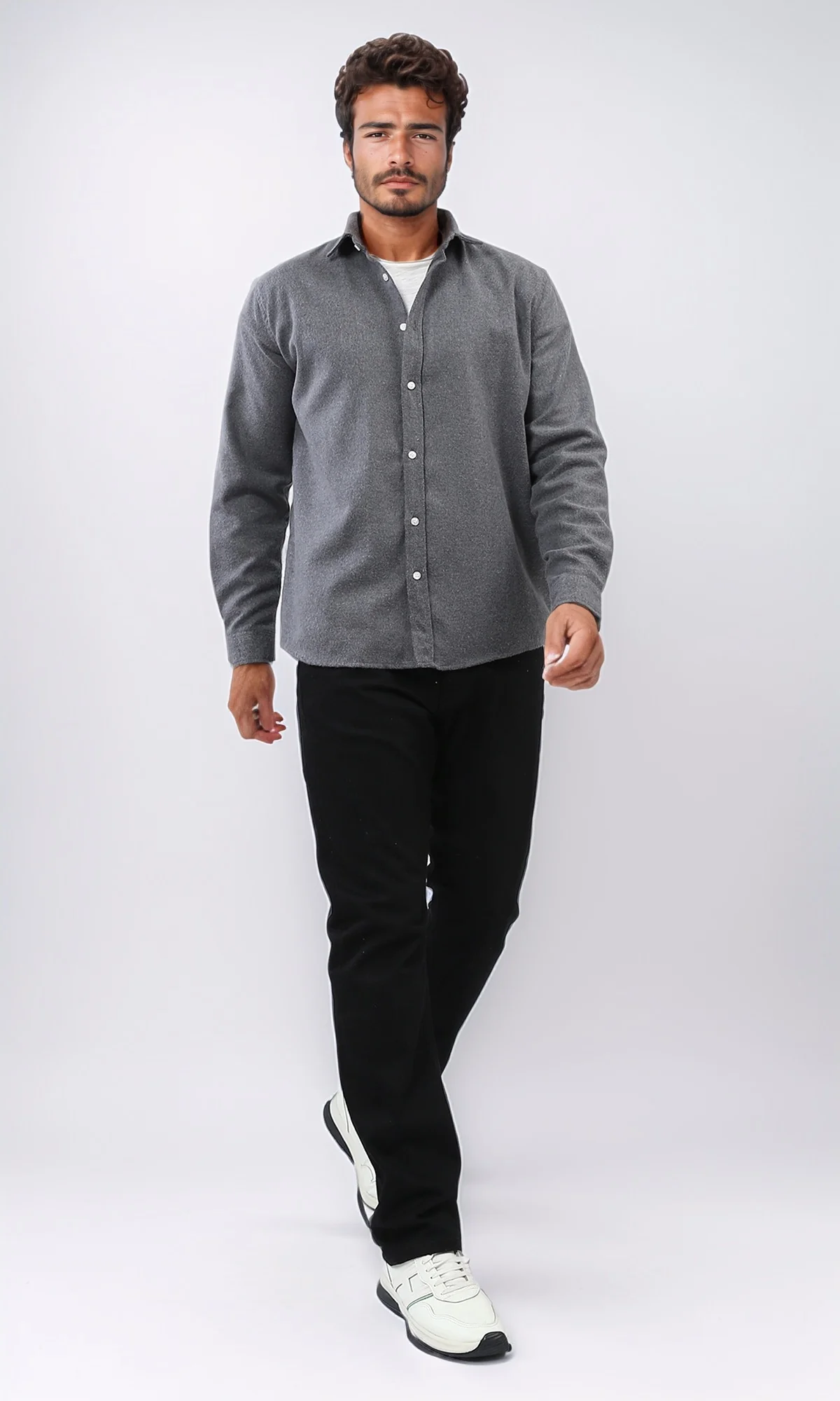 Heather Grey Classic Flannel Long Sleeve Shirt - O203066 - Image 5