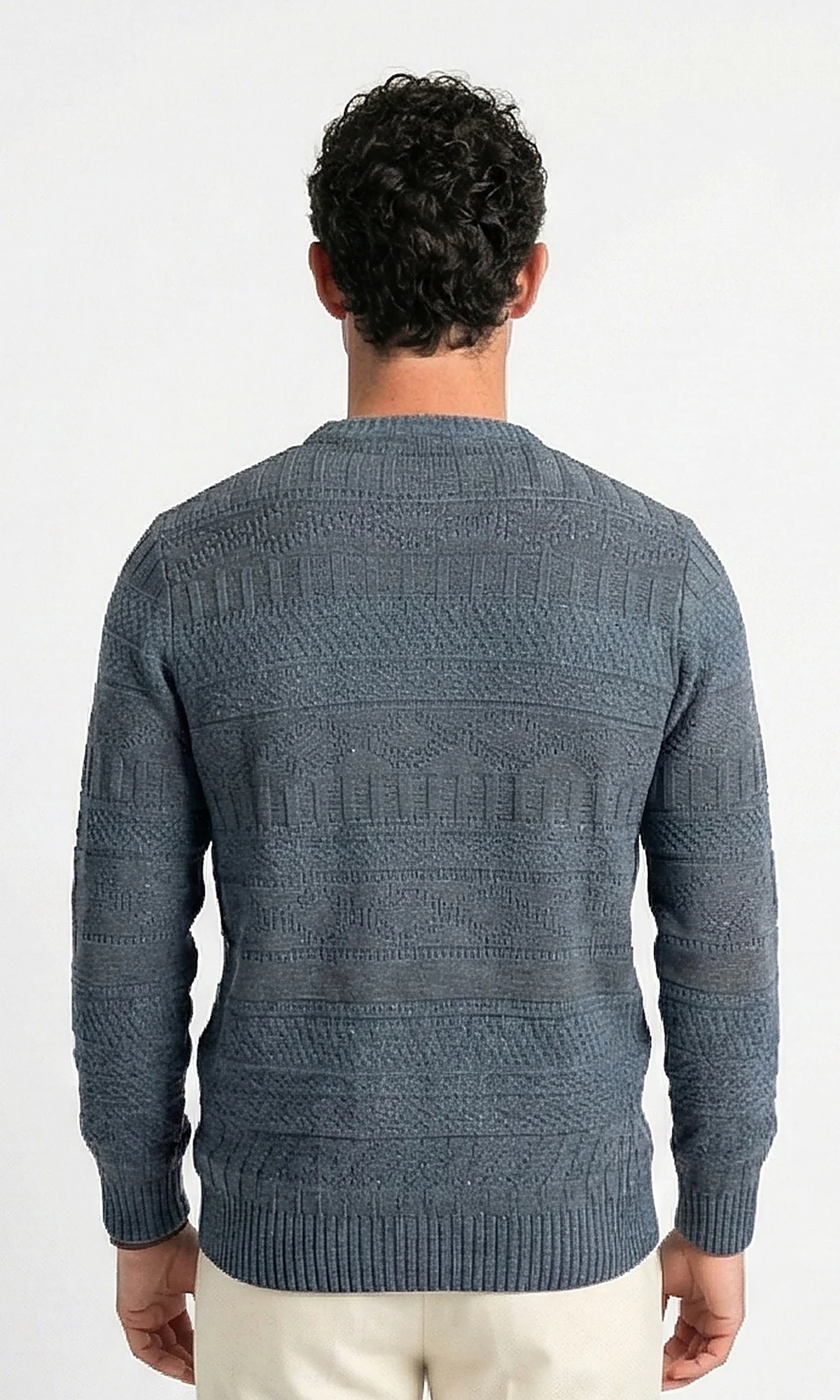 Textured Multi-Stitch Crew Neck Pullover in Teal Grey - O203068 - Image 2