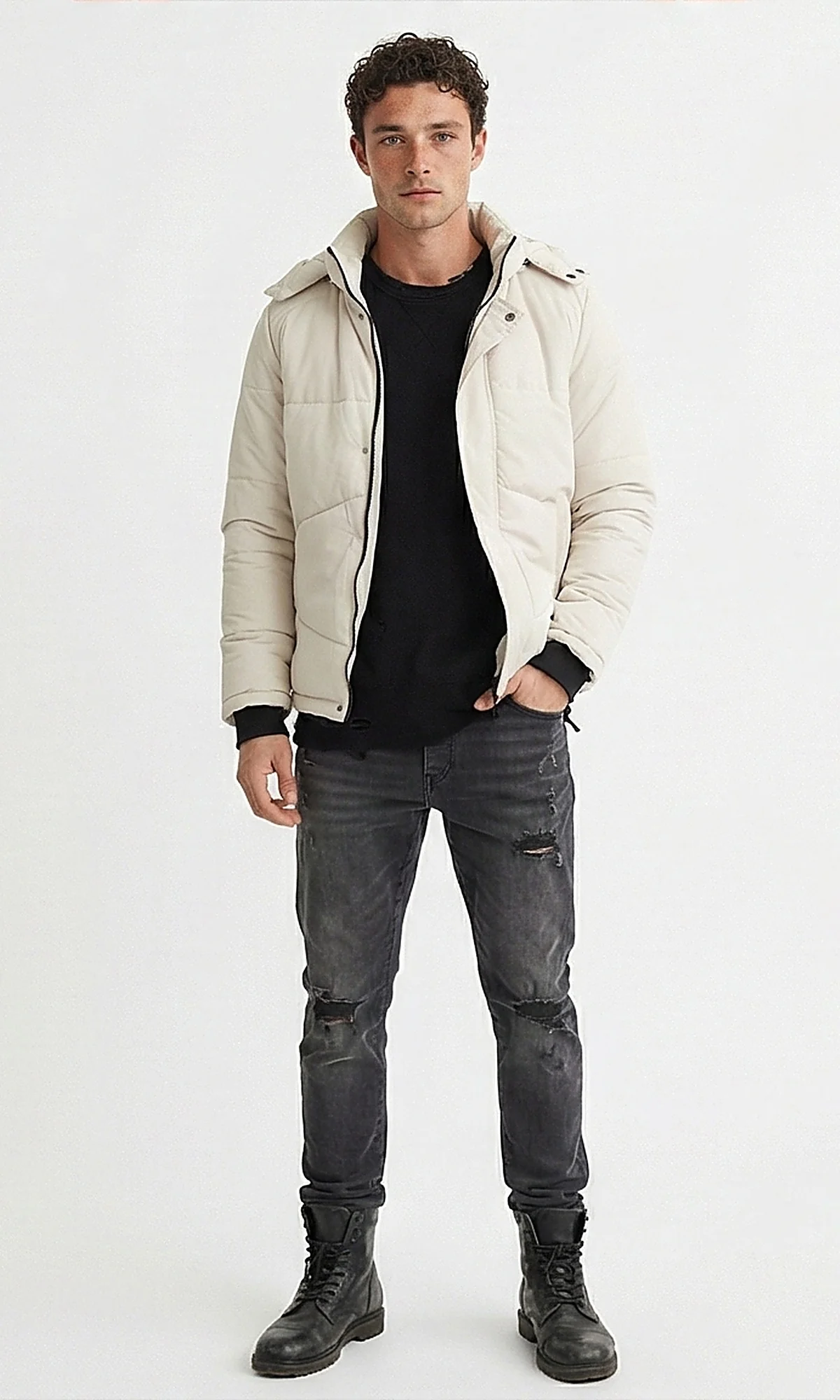 Essential Off-White Puffer Jacket with Detachable Hood - Image 3
