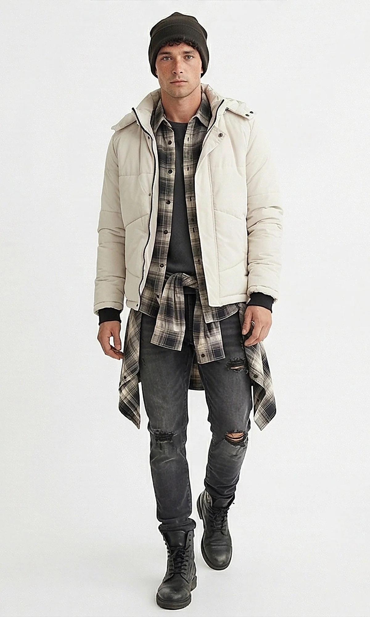 Essential Off-White Puffer Jacket with Detachable Hood - Image 4