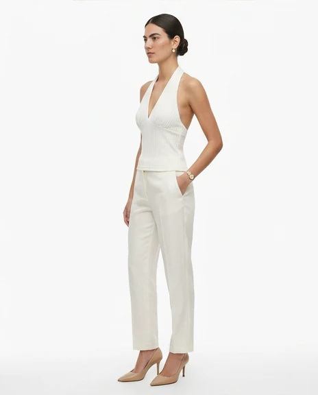 Off-White Ribbed Halter Neck Open Back Top - R217147 - Image 4