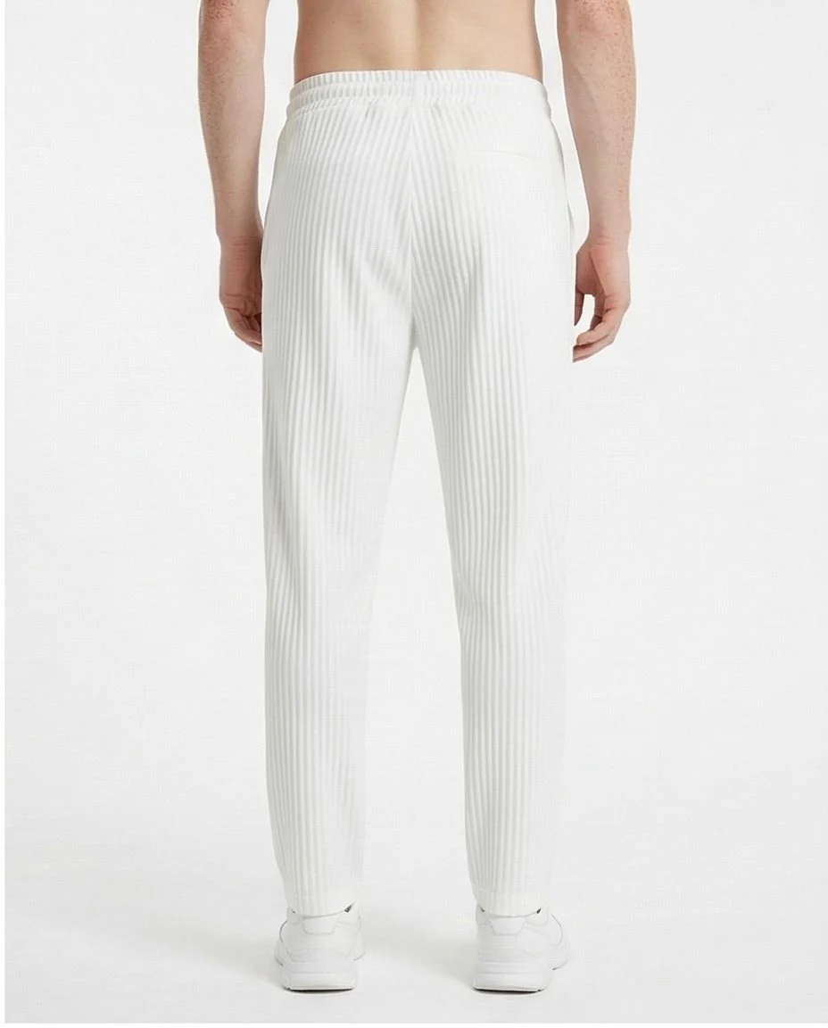 Off-White Ribbed Texture Knit Drawstring Trousers - Image 2