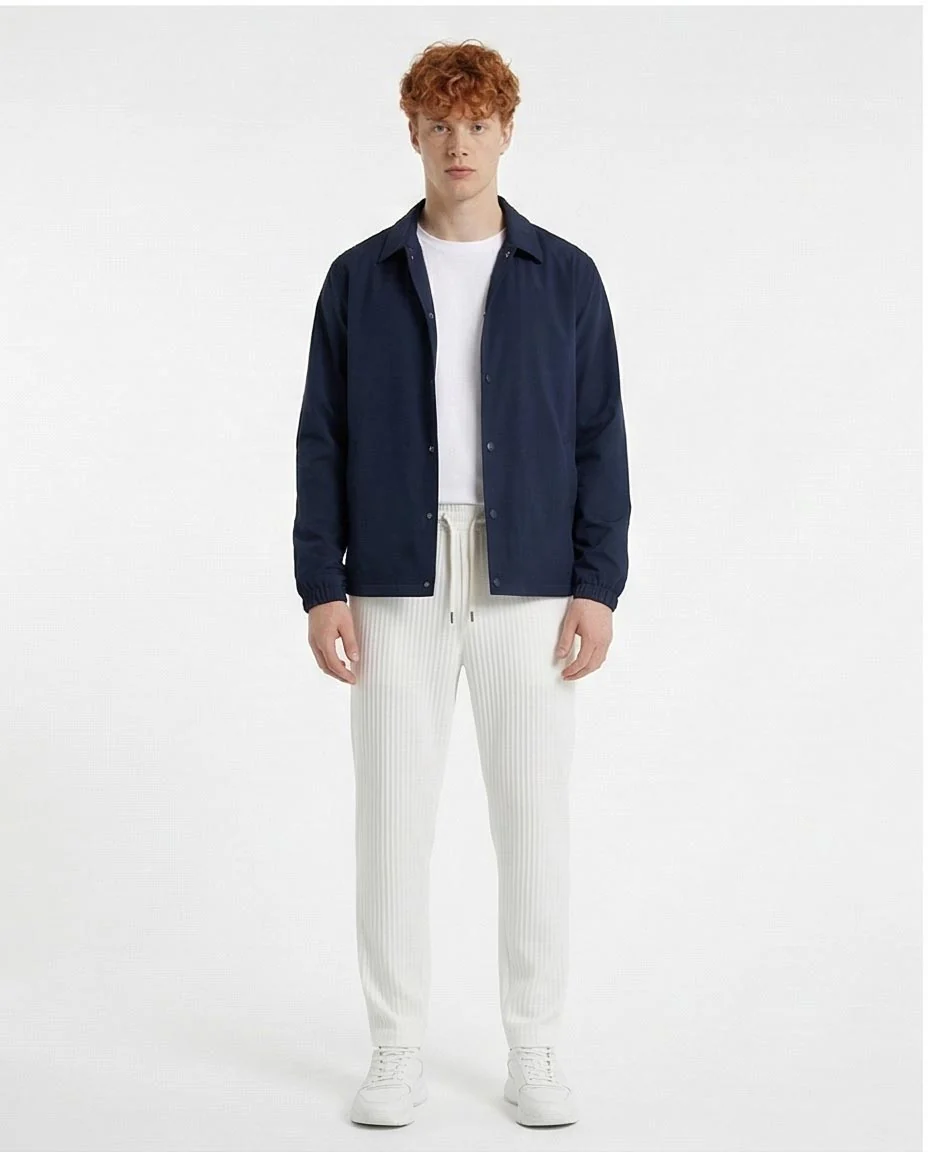 Off-White Ribbed Texture Knit Drawstring Trousers - Image 3