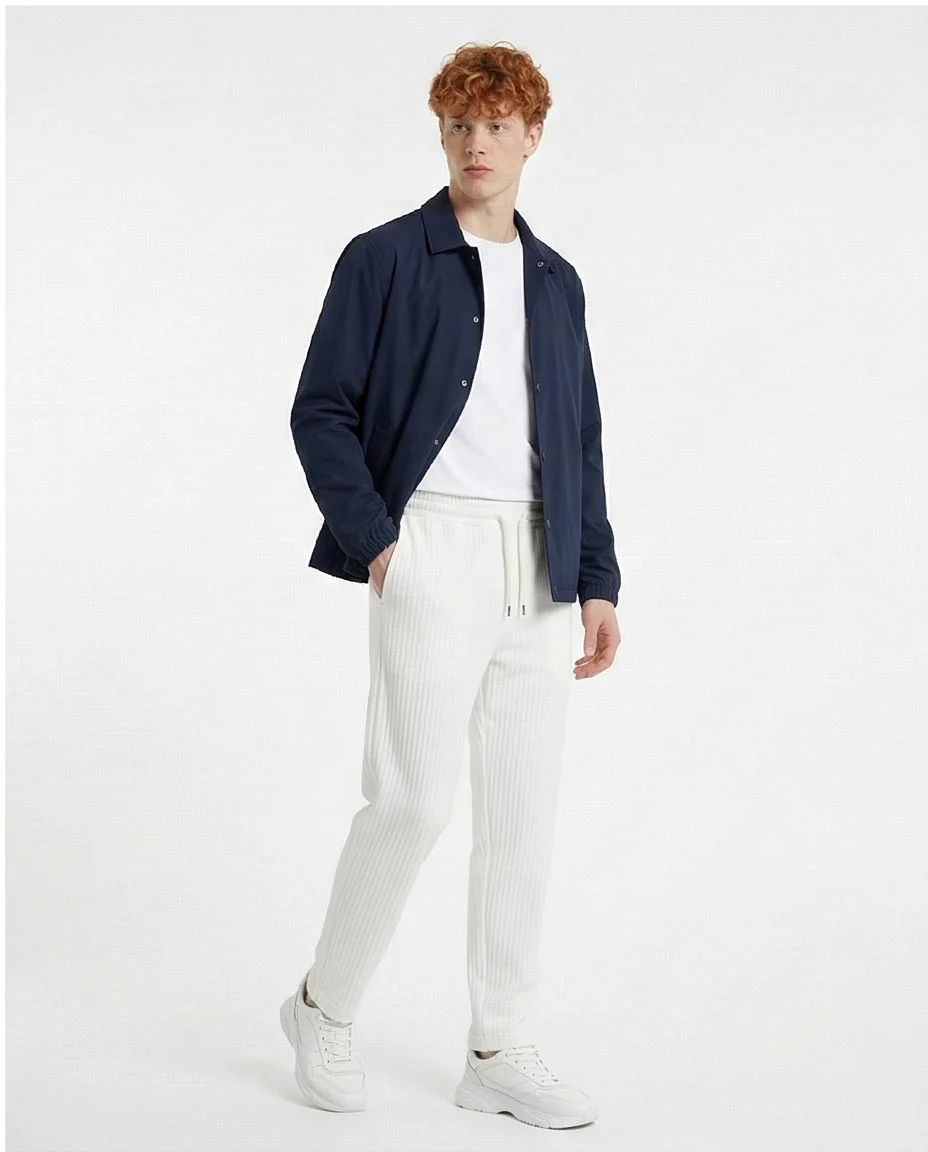 Off-White Ribbed Texture Knit Drawstring Trousers - Image 4