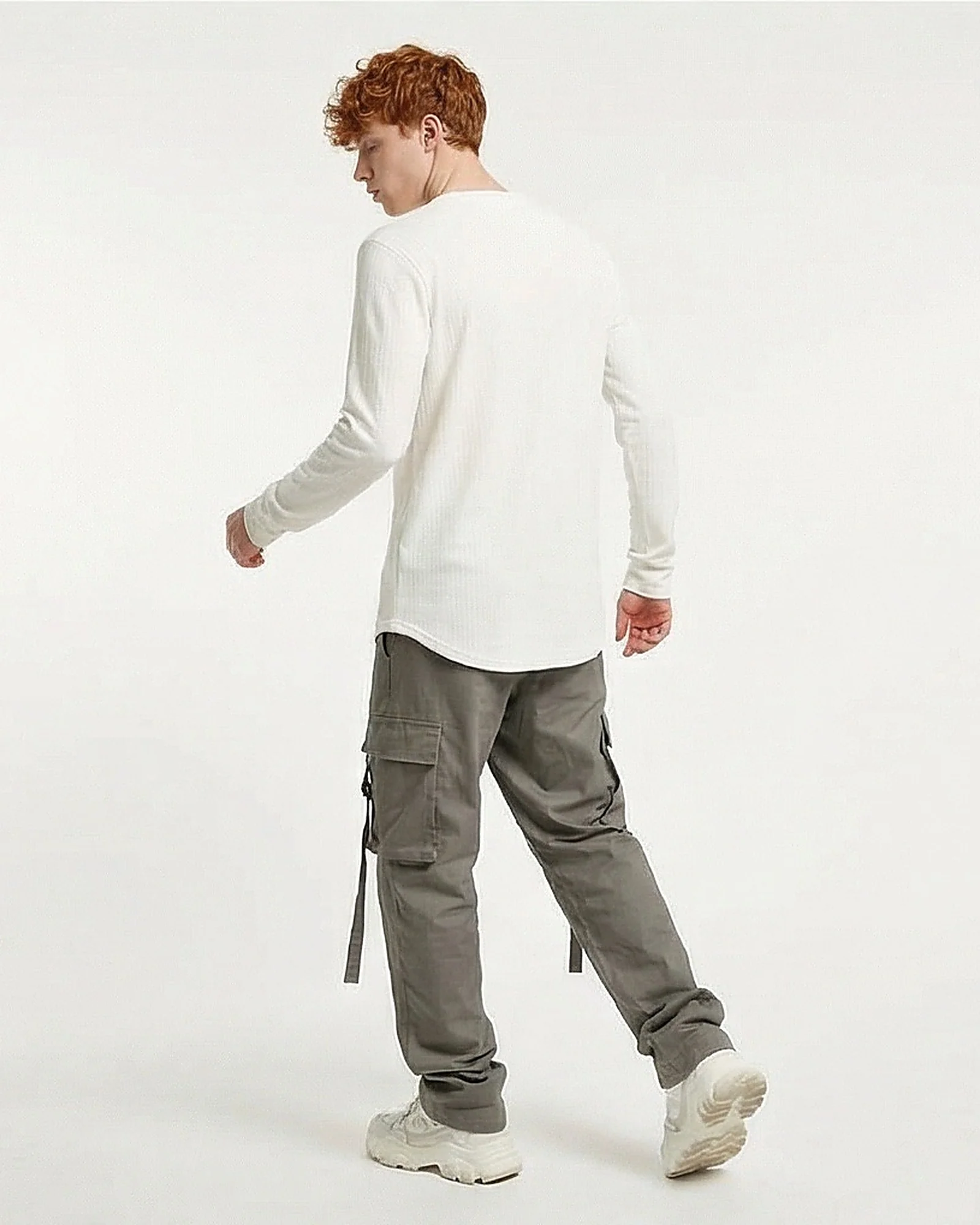 Off-White Textured Crew Neck Long Sleeve T-Shirt - Image 4