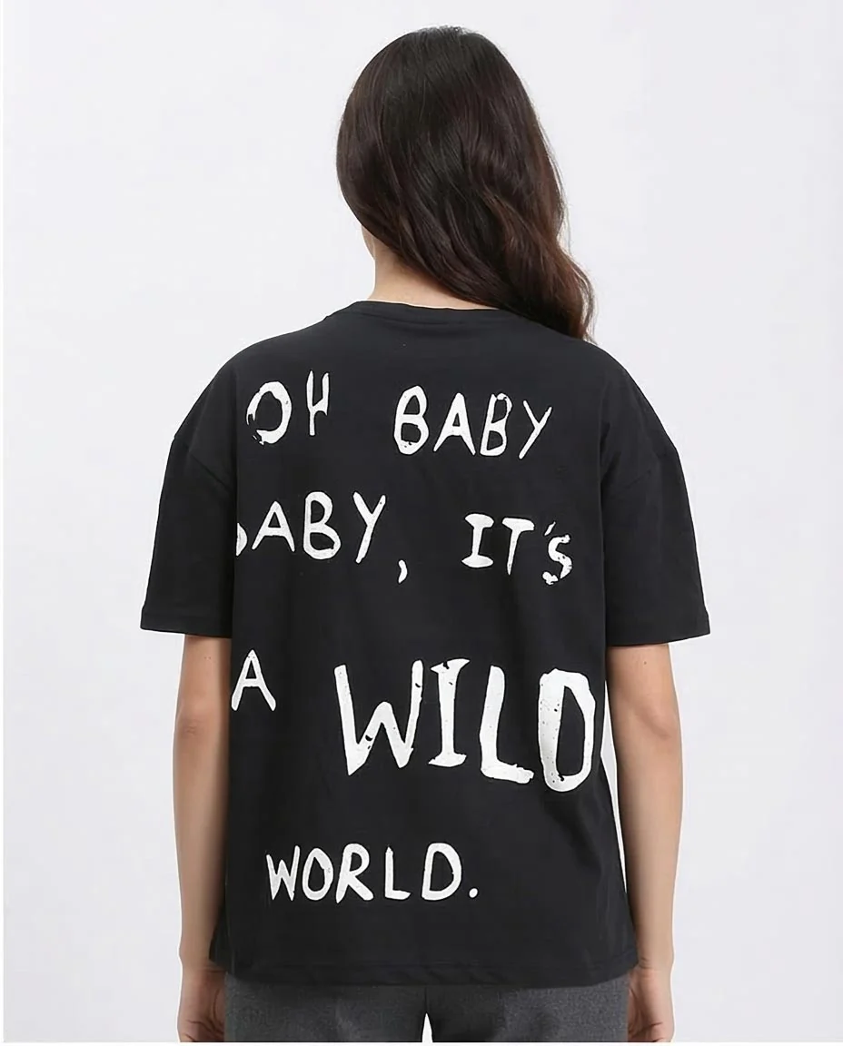 "Oh Baby" Elbow Sleeves Regular Tee - Black - R210564 - Image 2