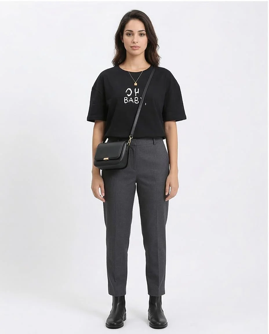 "Oh Baby" Elbow Sleeves Regular Tee - Black - R210564 - Image 3