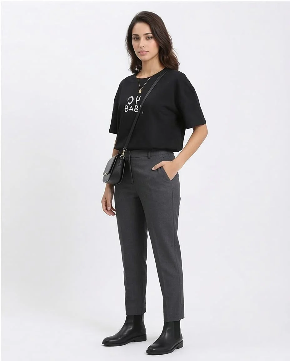 "Oh Baby" Elbow Sleeves Regular Tee - Black - R210564 - Image 5