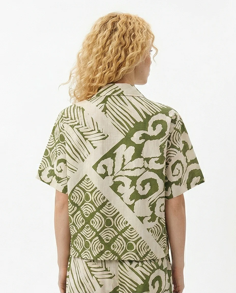 Olive Abstract Print Relaxed Camp Collar Shirt - R217028 - Image 2