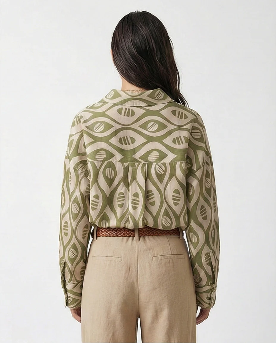 Olive Geometric Abstract Print Oversized Shirt - R217469 - Image 2