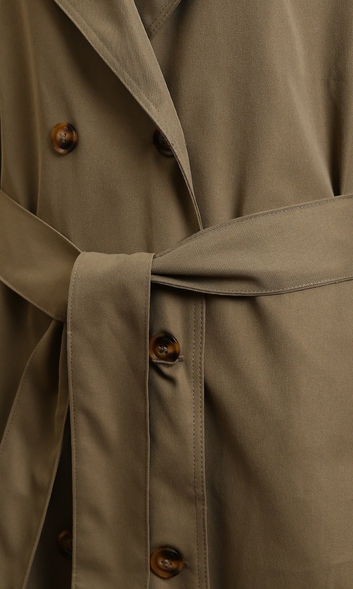 Olive Green Double-Breasted Trench Coat with Belt - Image 3