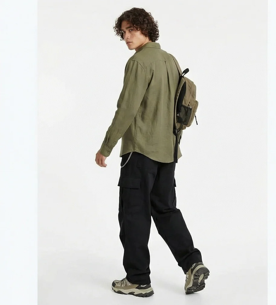 Olive Green Relaxed Fit Linen-Look Long Sleeve Shirt - R217574 - Image 4