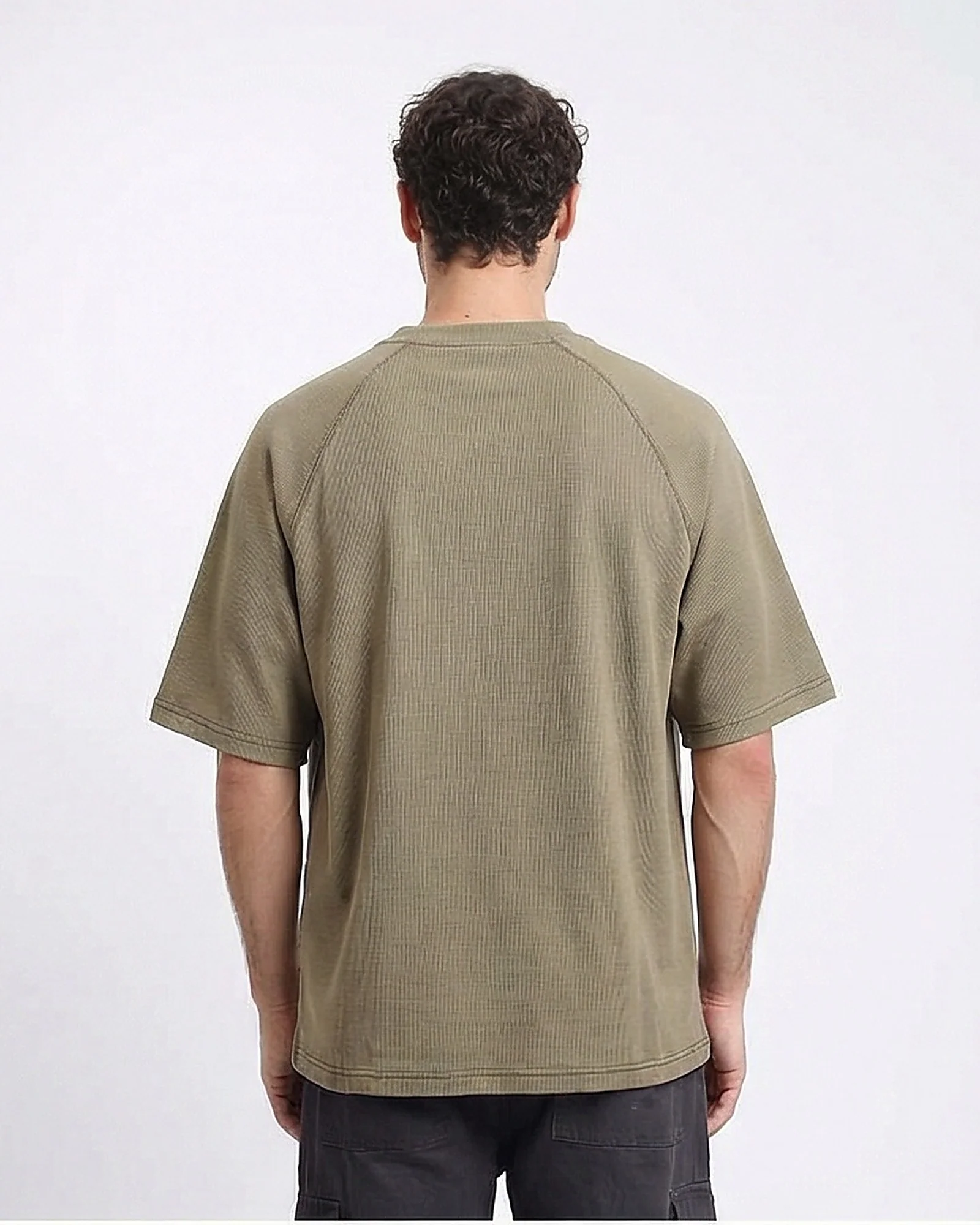 Olive Green Textured Raglan Sleeve Tee - R217172 - Image 2