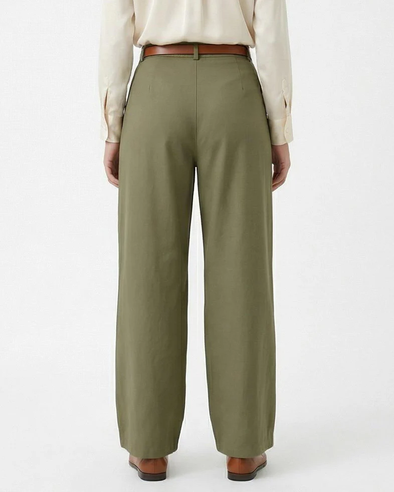 Olive High-Waisted Tailored Wide-Leg Trousers - Image 2