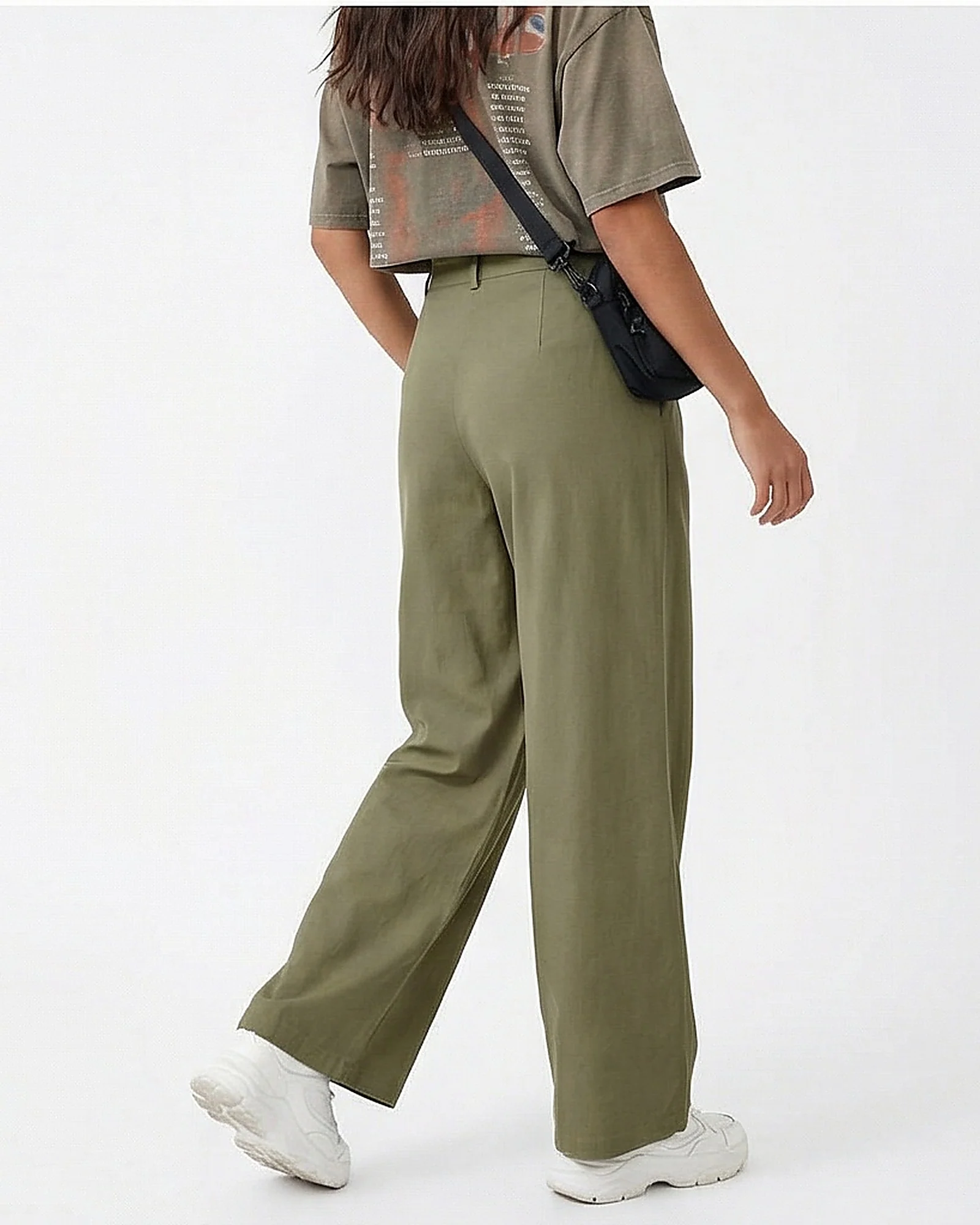 Olive High-Waisted Tailored Wide-Leg Trousers - Image 5