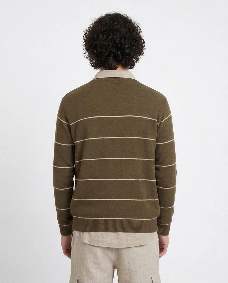 Olive Striped Knit Crewneck Pullover - O202261 - Image 2