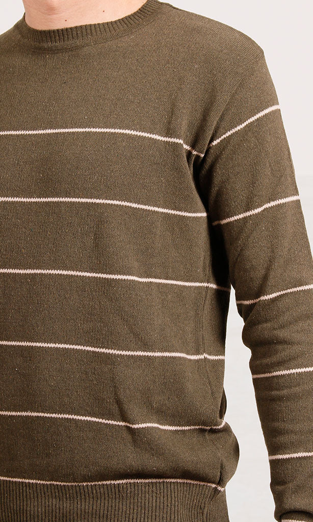 Olive Striped Knit Crewneck Pullover - O202261 - Image 3