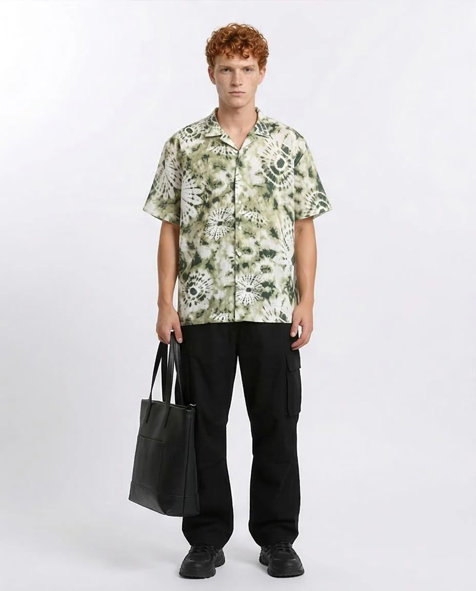 Ravin Olive Sunburst Tie-Dye Camp Collar Shirt - Olive & Dark Green - R204711 - Image 3