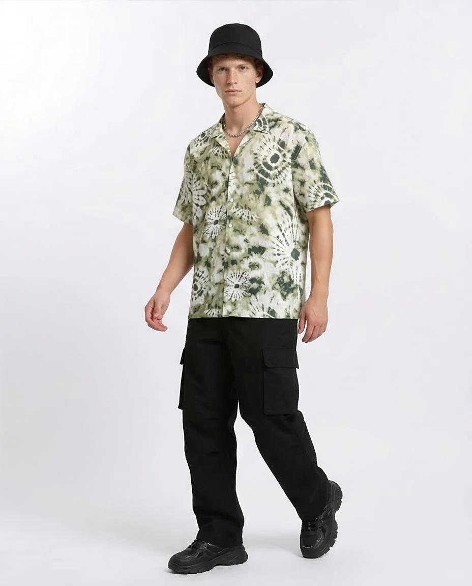 Ravin Olive Sunburst Tie-Dye Camp Collar Shirt - Olive & Dark Green - R204711 - Image 5