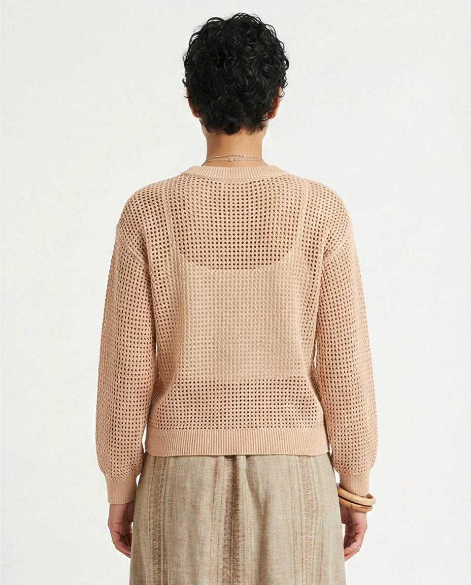 R205967-R205967 - Open Knit Pullover - Peach - Image 2