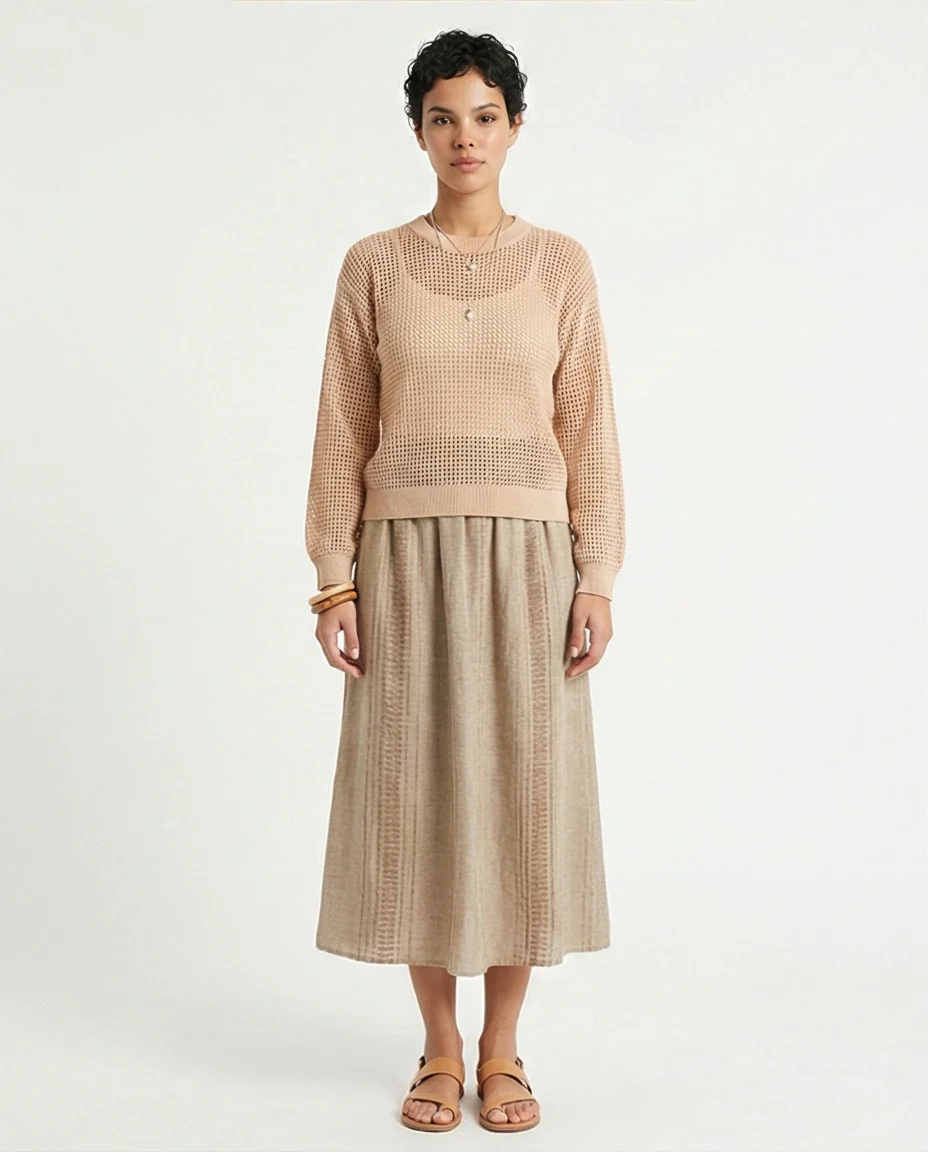 R205967-R205967 - Open Knit Pullover - Peach - Image 3