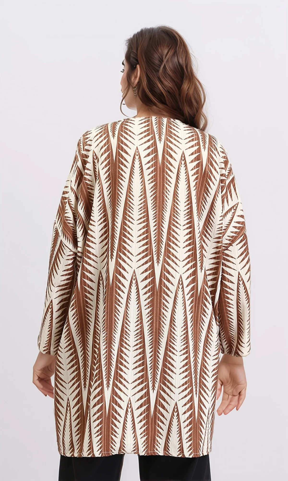 R209113 - Open Neckline Summer Cardigan - Brown & Beige - Image 2