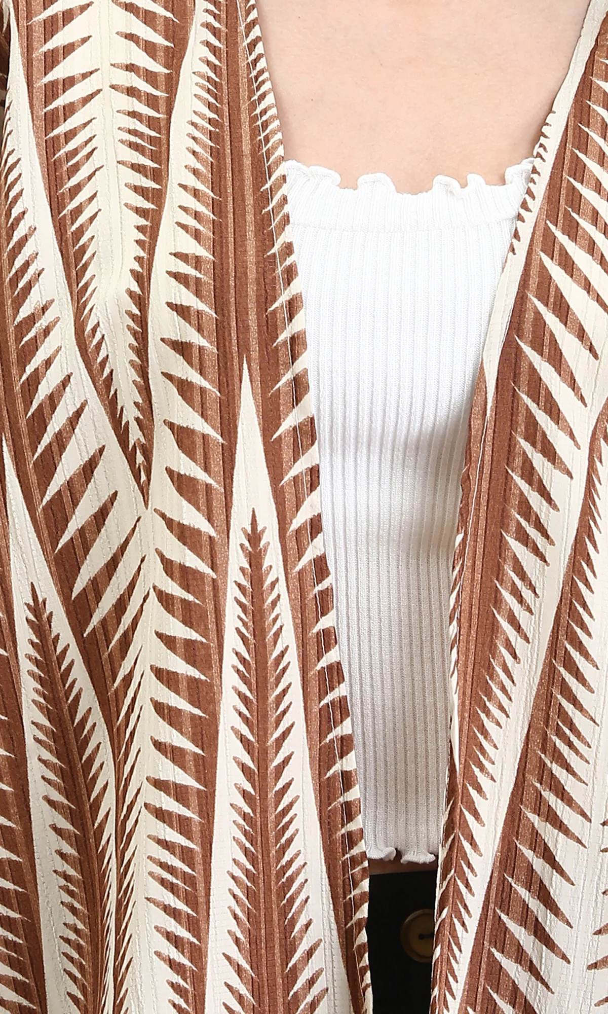 R209113 - Open Neckline Summer Cardigan - Brown & Beige - Image 3