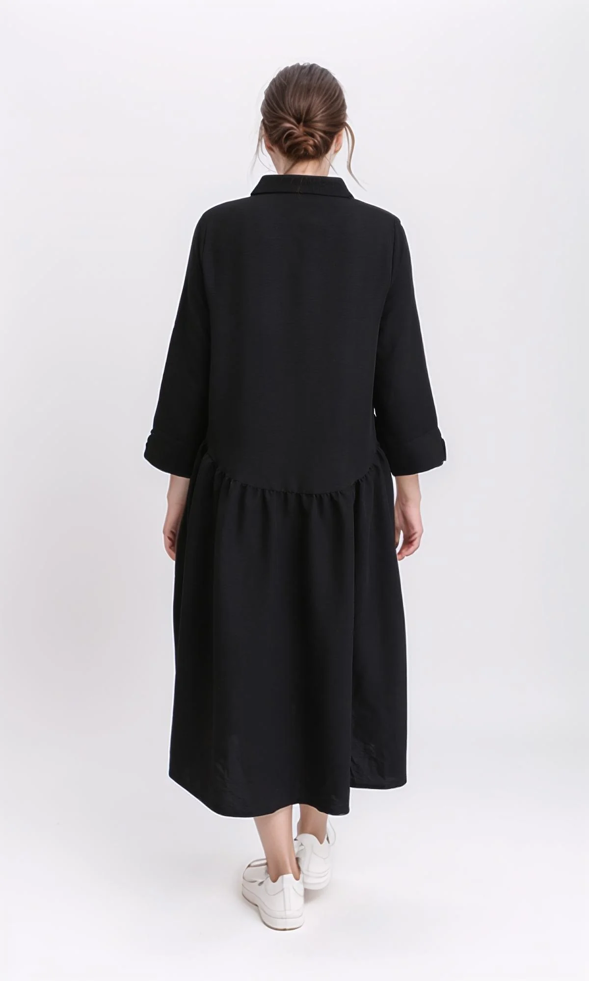 R208472 - Open V-Neck Buttoned Midi Dress - Black - Image 2