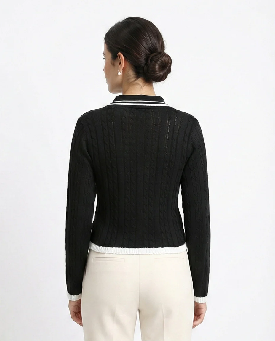 R213623 - Open V-Neck Slip On Pullover - Black - Image 2