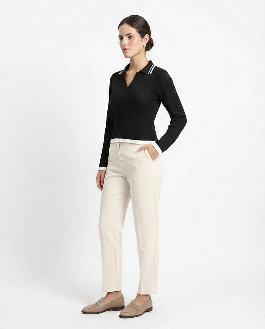 R213623 - Open V-Neck Slip On Pullover - Black - Image 4