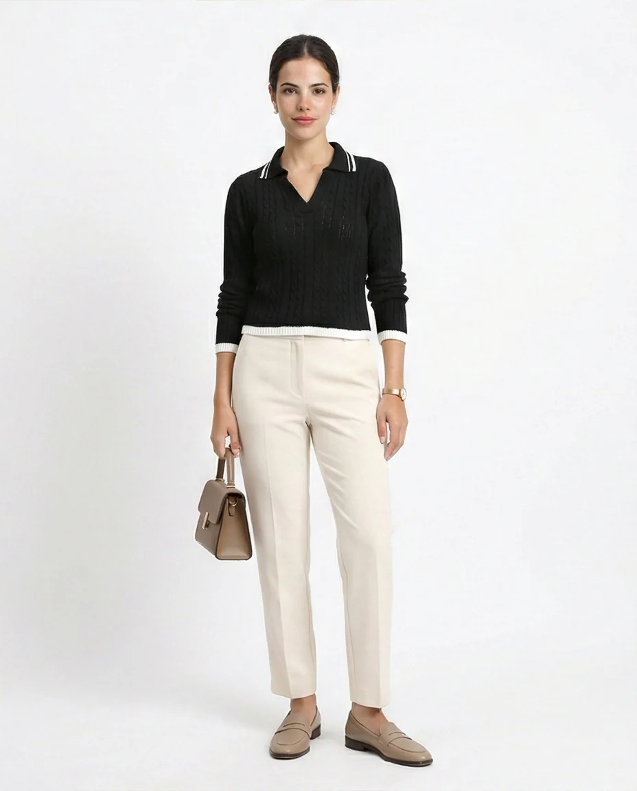 R213623 - Open V-Neck Slip On Pullover - Black - Image 5