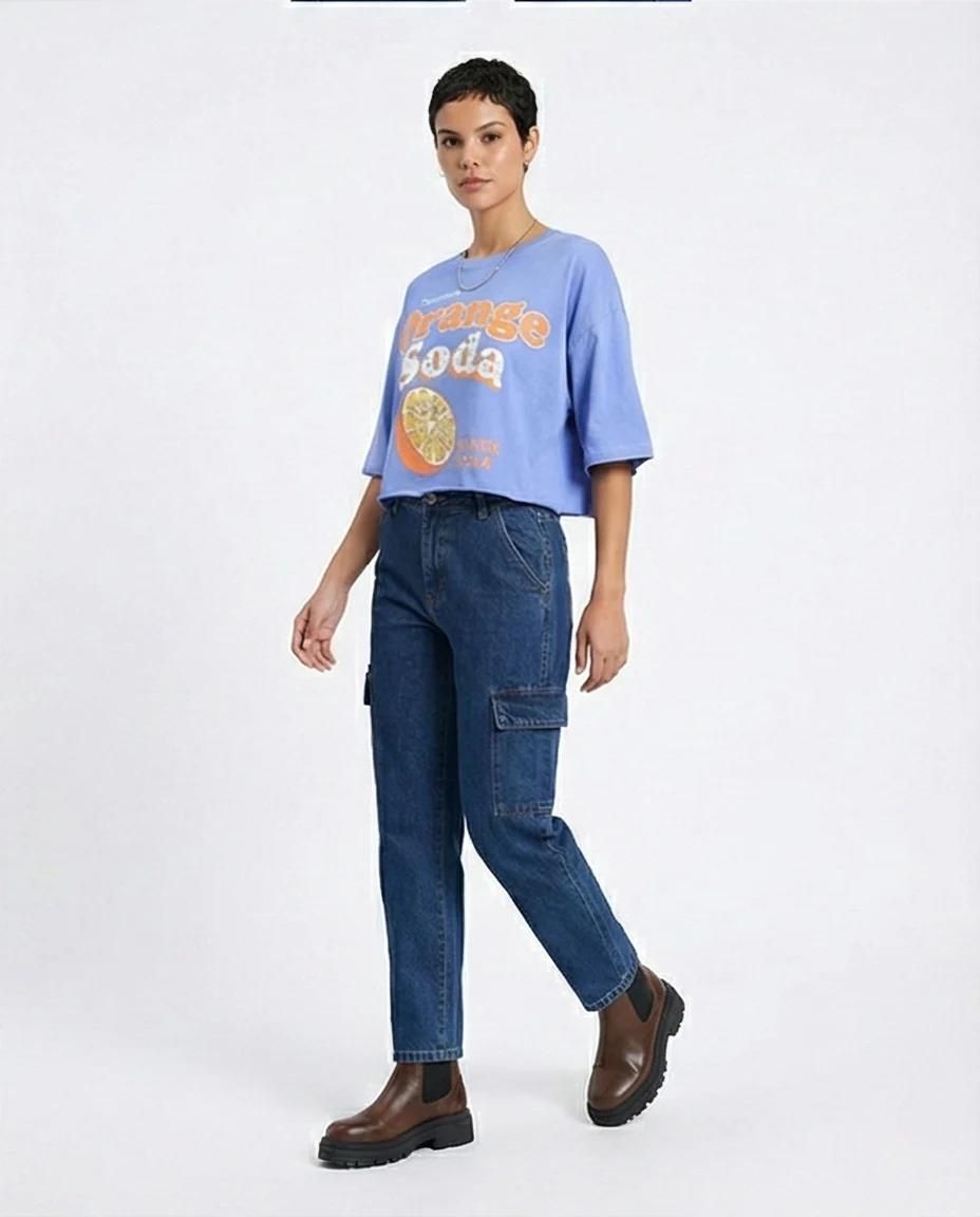 R209489 - "Orange Soda" Printed Cotton Tee - Lavender Blue - Image 5