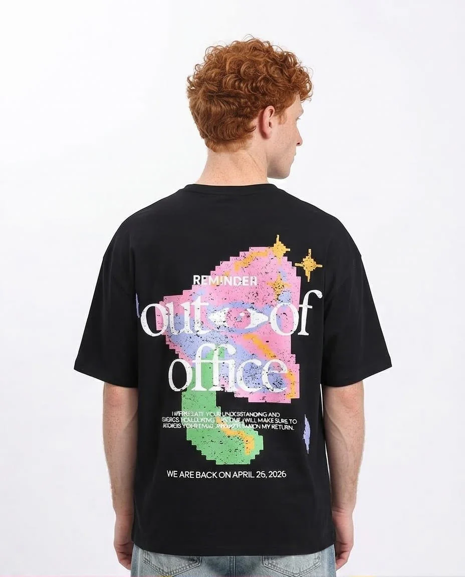 RAVIN "Out Of Office" Pixel Graphic Oversized T-Shirt – 100% Premium Cotton - Black - R209400 - Image 2