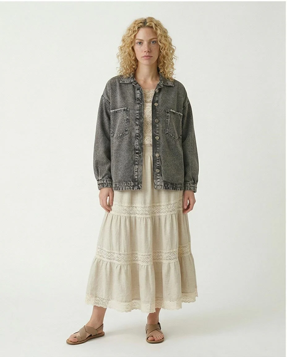 Acid Wash Oversized Distressed Denim Jacket - R207327 - Image 3