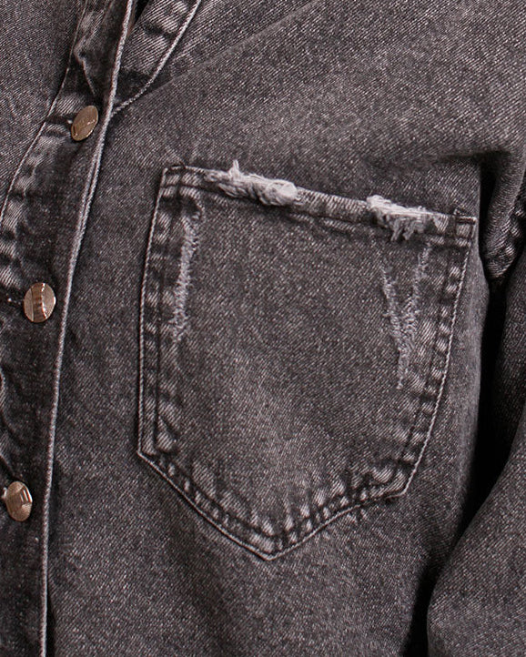 Acid Wash Oversized Distressed Denim Jacket - R207327 - Image 4