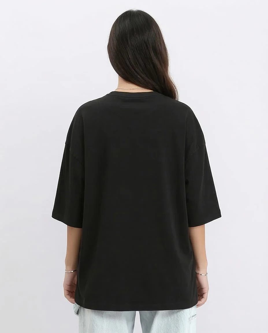 Oversized Basic Cotton T-Shirt – Black - R207470 - Image 2