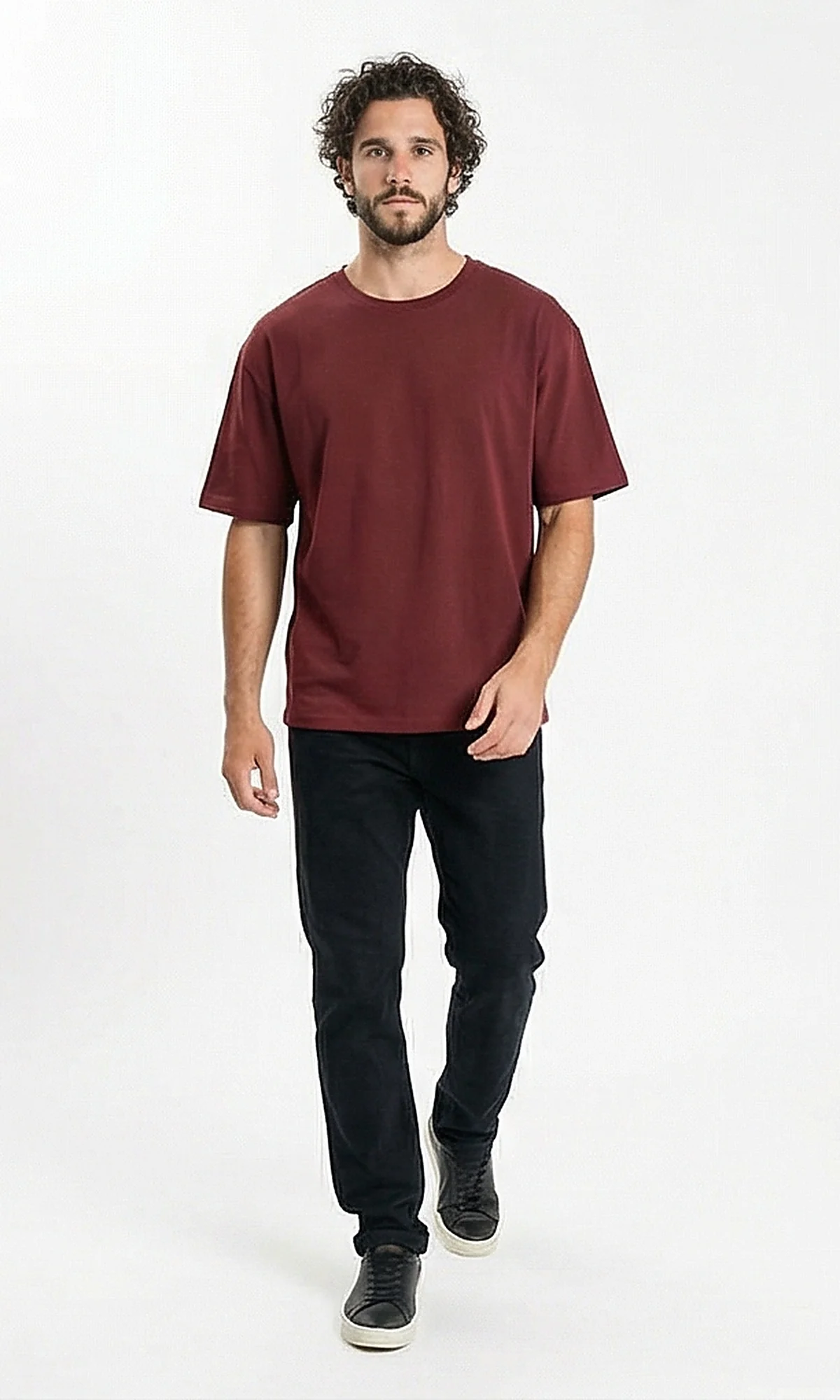 Essential Oversized Burgundy Crew Neck T-Shirt - Image 4