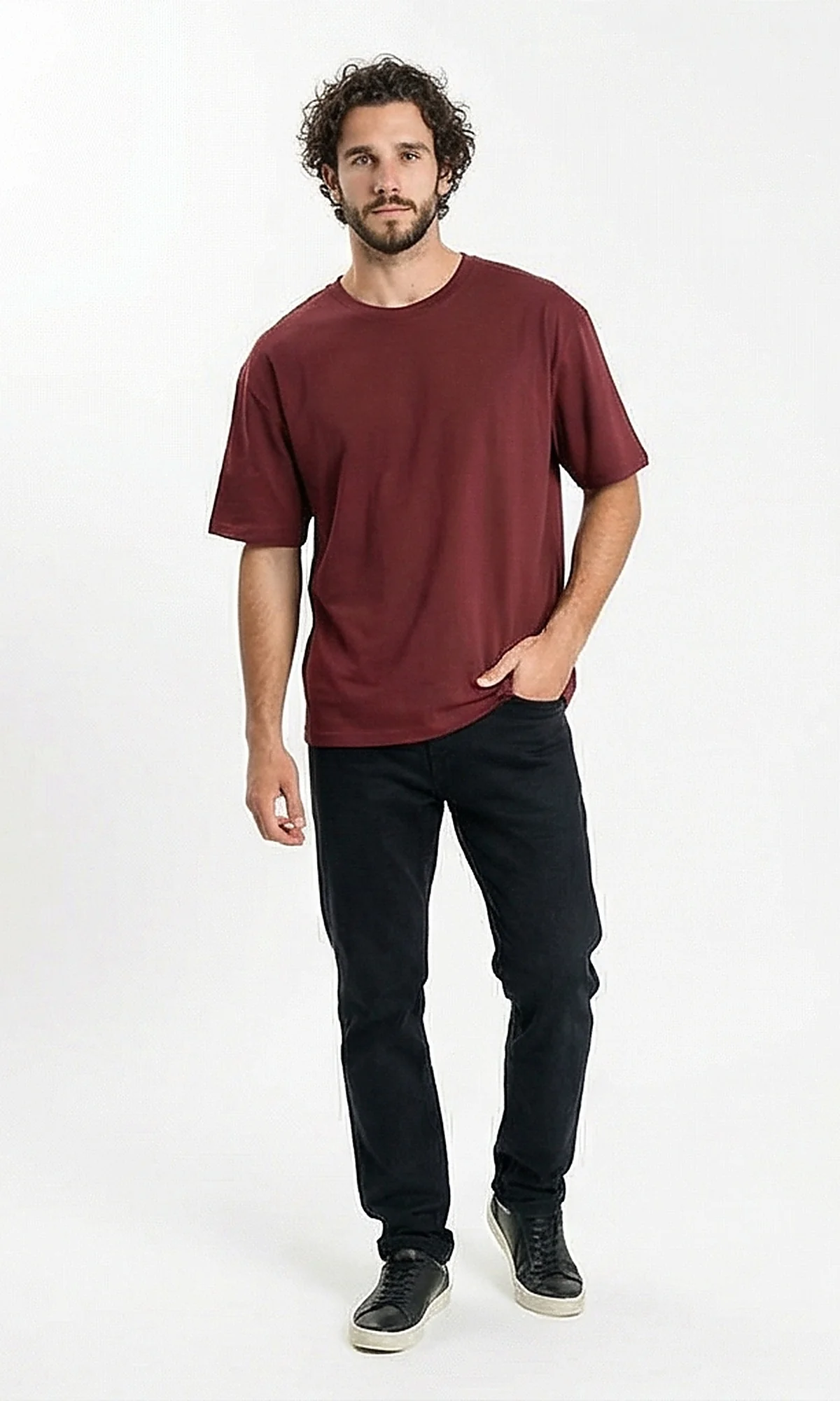 Essential Oversized Burgundy Crew Neck T-Shirt - Image 5