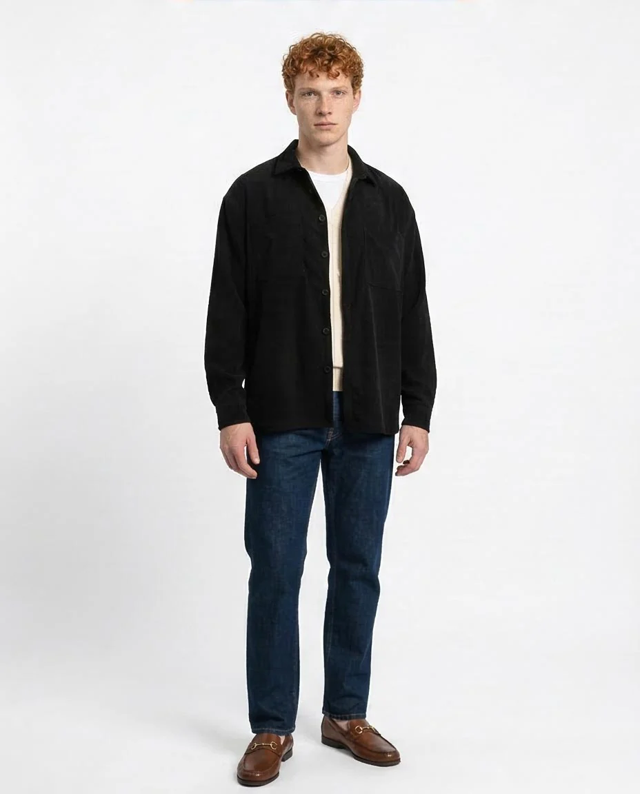 Ravin Oversized Corduroy Shirt-Jacket in Onyx Black - R214898 - Image 3