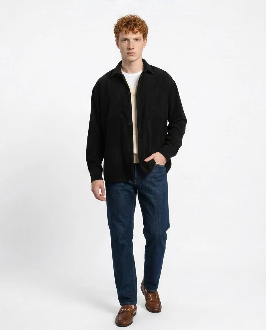 Ravin Oversized Corduroy Shirt-Jacket in Onyx Black - R214898 - Image 5