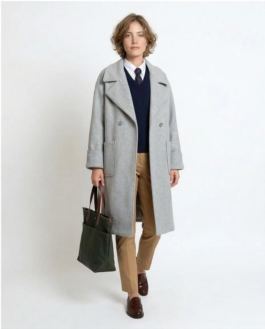 Ravin Oversized Double-Breasted Wool-Blend Overcoat in Heather Grey - R215320 - Image 4