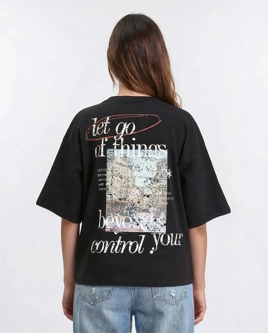 Ravin Oversized Graphic Tee – "Beyond Your Control" Heavy Cotton T-Shirt - Black - R209133 - Image 2