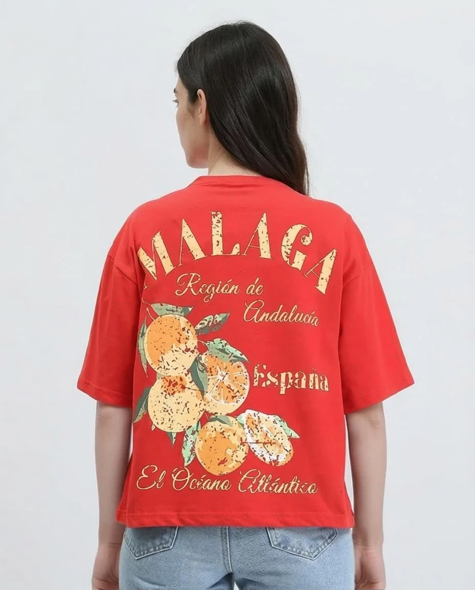 Ravin Oversized Graphic Tee: Malaga Retro Vibes and Andalusian Allure- Red - R209225 - Image 2